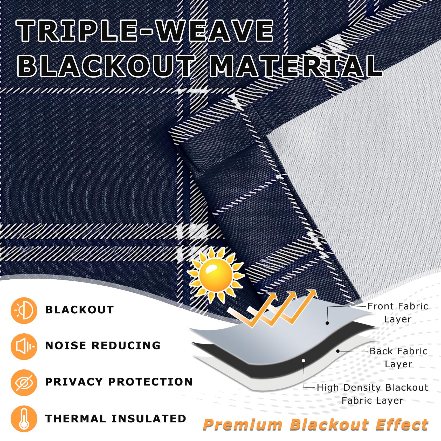 Tende oscuranti a quadri blu navy e nero, 2 pannelli, 116,8 x 137,2 cm, protezione dai raggi UV, con occhielli, tende moderne per camera da letto e soggiorno