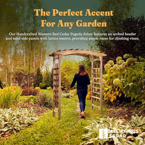 All Things Cedar 6-Ft Pagoda Arbor Garden Arch Trellis, Red Cedar