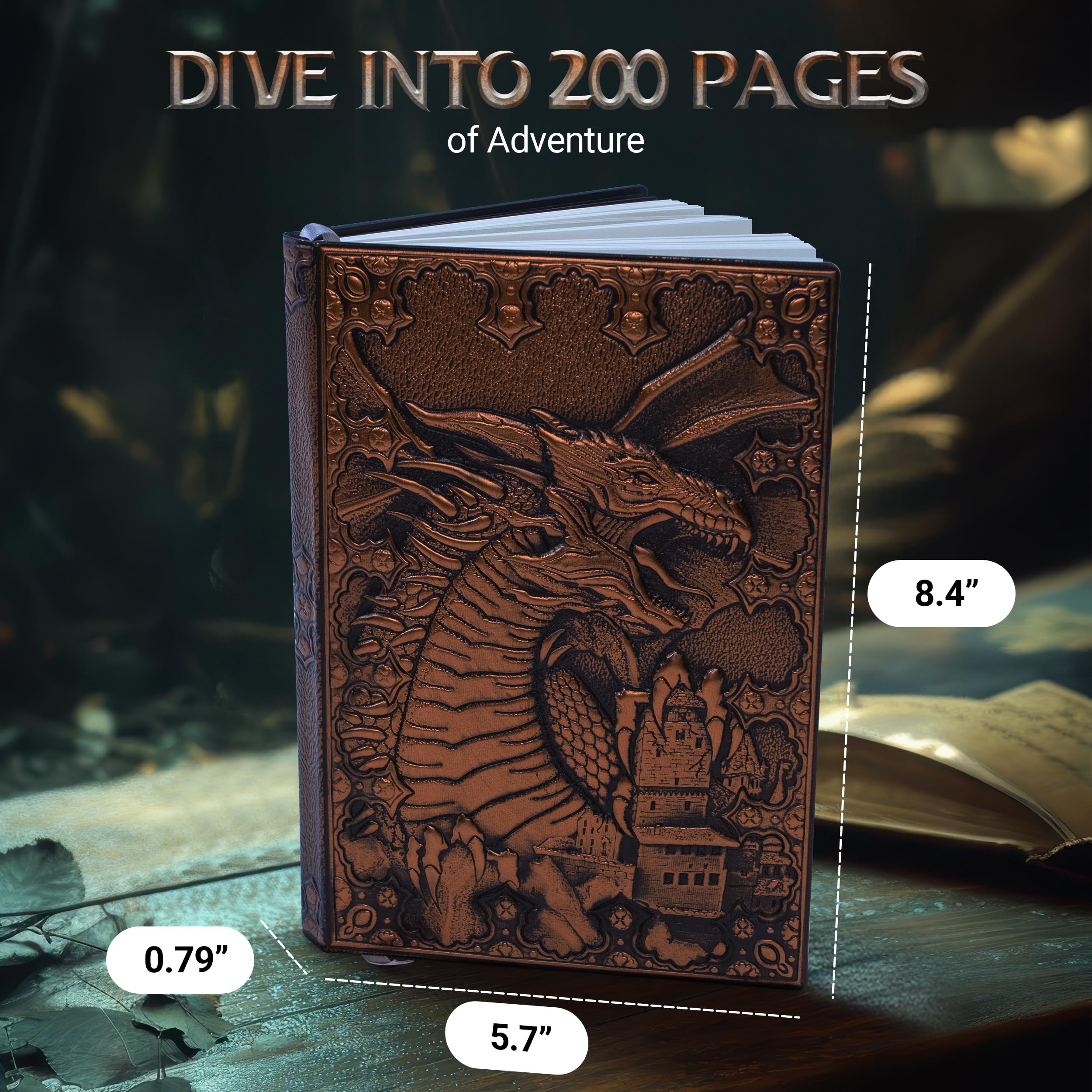 HORNATE DND-Zeichenblätter (200 Seiten A5) – DND-Journal, geprägtes Leder mit Drachenprägung für Dungeons & Dragons, DND-Notizbuch und Kampagnen-Tracker, DND-Charakter-Tagebuch, Geschenk für DM's und