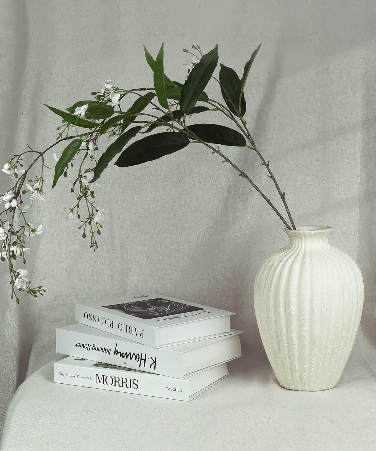 Handmade Ceramic Decorative Vase – Warm White Rustic Textured 10.4” Round Vase with Irregular Waves and Weathered Stone Finish for Home, Office, Farmhouse Decor - Image 7