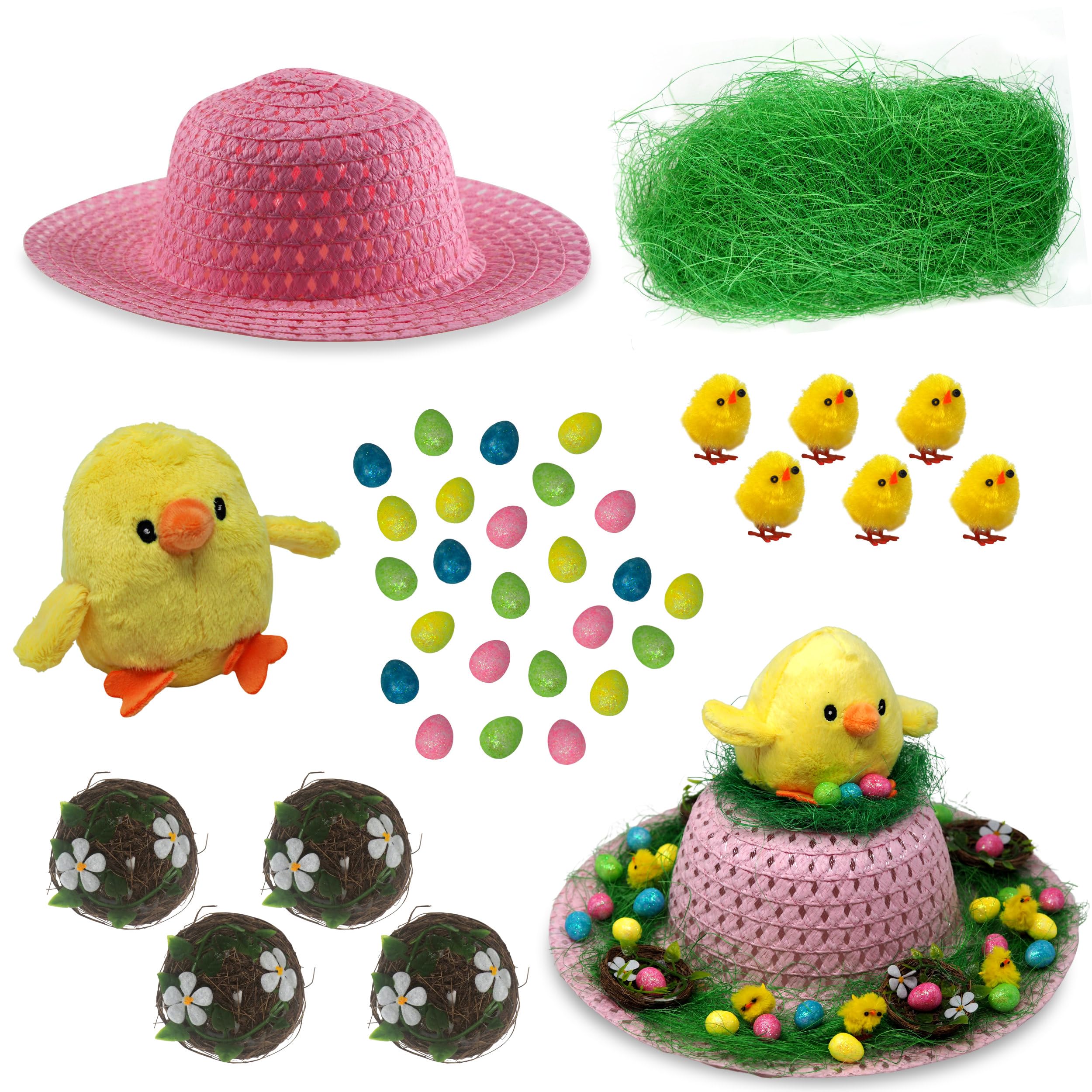 Blue Whale Gifts Girls Pink Make Your Own Cute Easter Bonnet Hat Complete Kit - Giant Chick