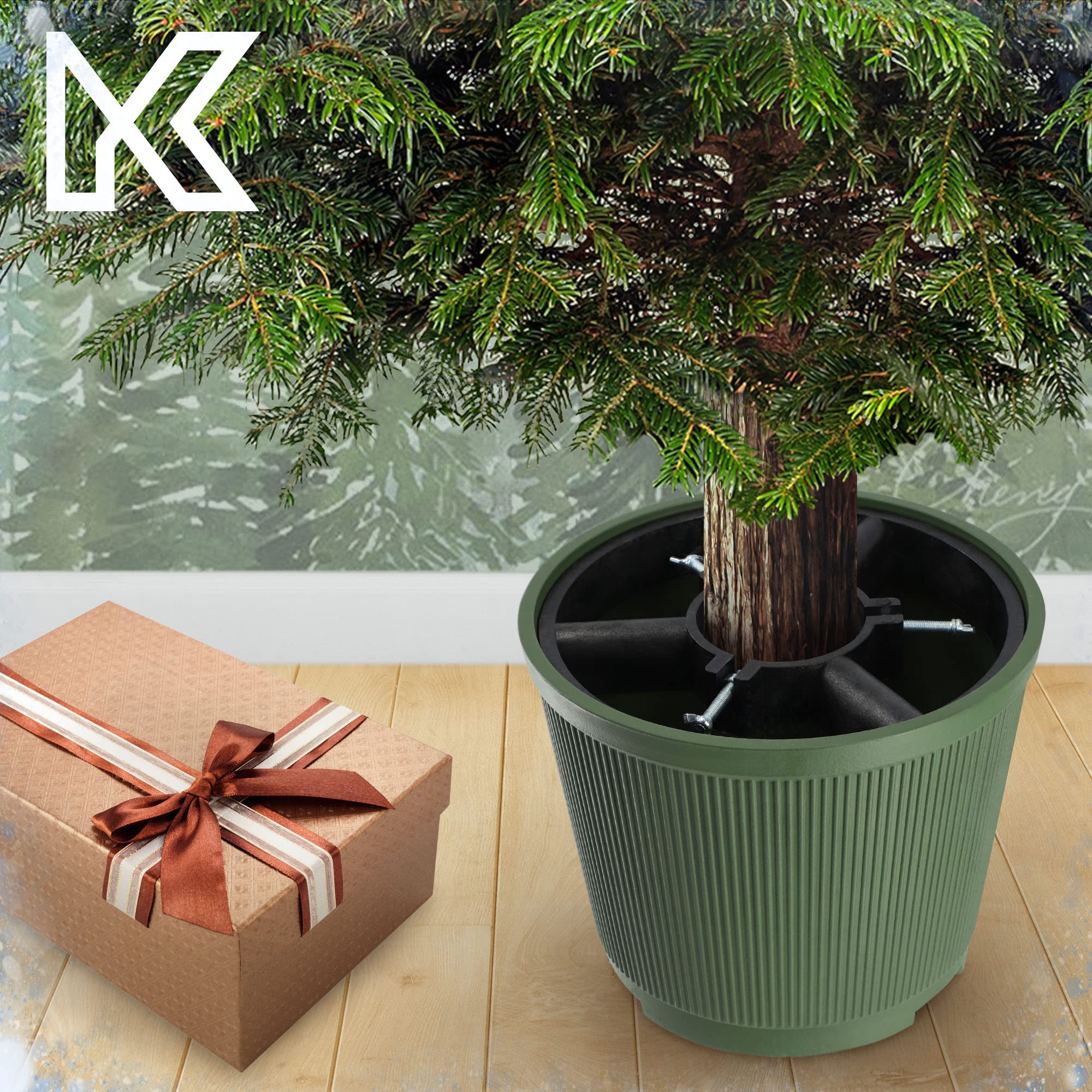 KADAX Support de sapin de Noël, en plastique recyclé, pour un vrai arbre, pied de sapin (hauteur de l'arbre jusqu'à 250 cm / vert)