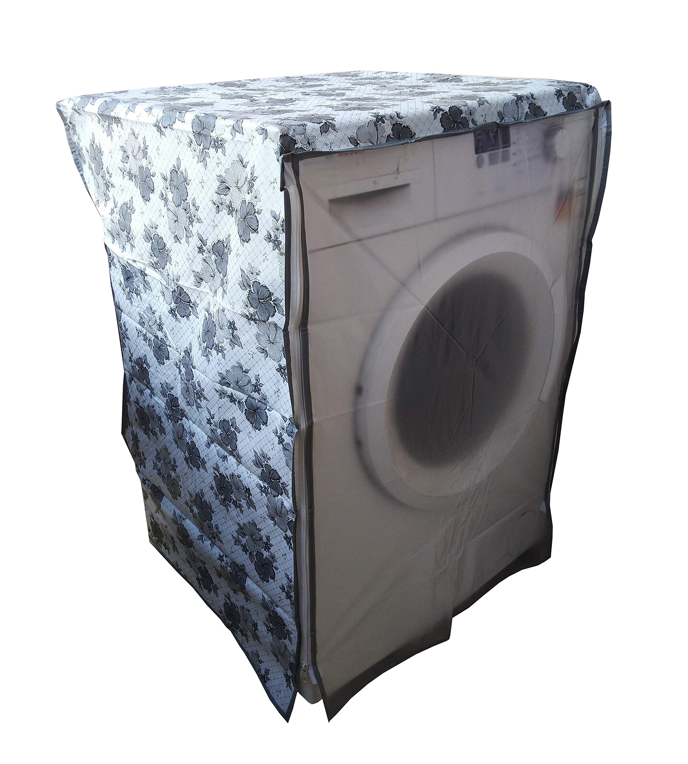 Smart Shelter Washing Machine Cover, Suitable for Fully Automatic, Front and Top Load, Washer/Dryer Cover for 6 kg, 6.5 kg, 7 kg, 7.5 kg, Waterproof and Dustproof, (White-Grey, 61 cm X 61 cm X 84 cm)