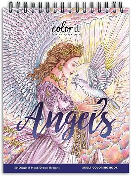 ColorIt Angels Undefined Spiral Bound Adult Coloring Book, 50 Original Illustrations of Celestial Cherubs and Archangels - Thick Paper, Perforated Pages, Hard Book Covers, Ink Blotter Paper