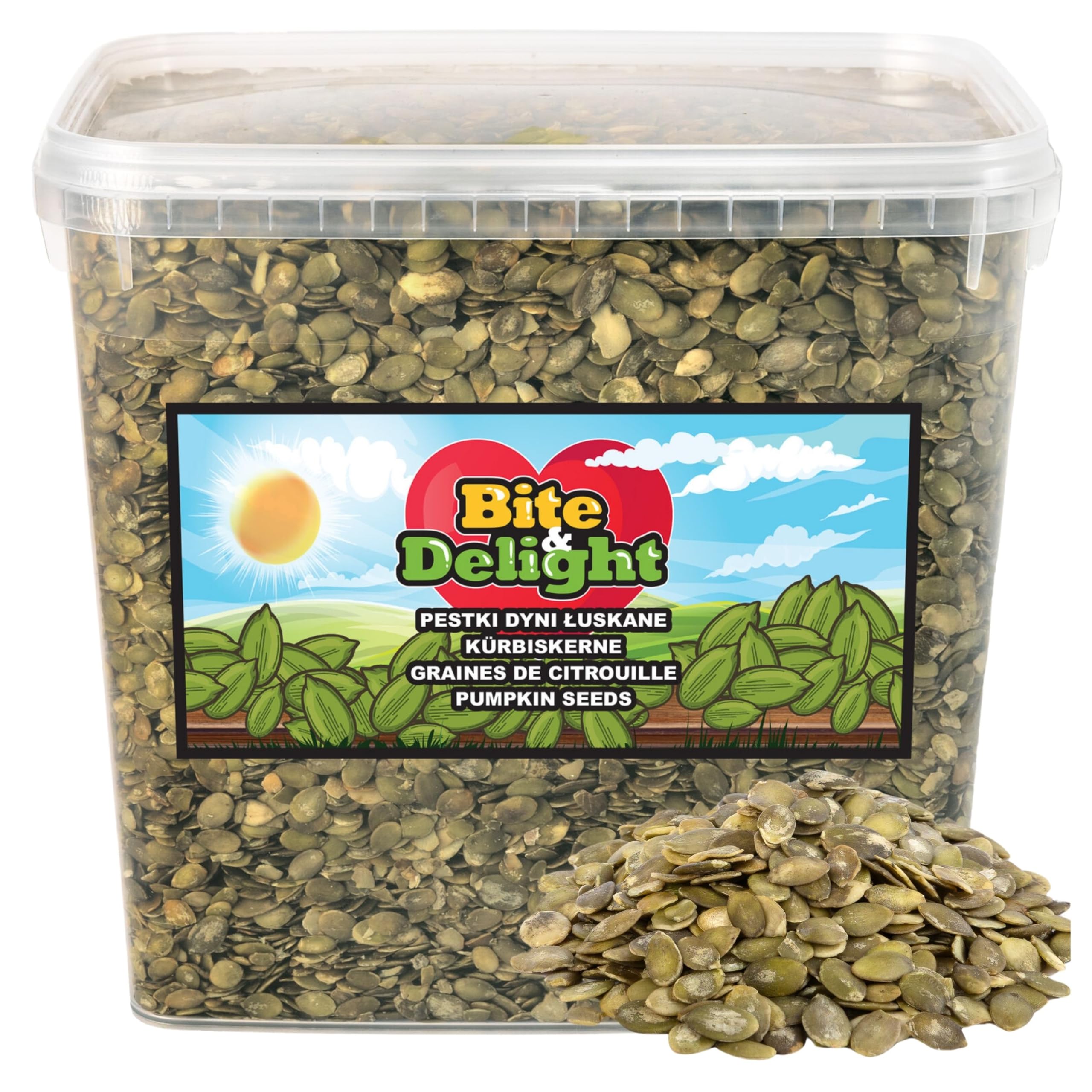 Bite & Delight Kürbiskerne Geschält - Ungesalzen Ungeröstet - Knackige Kürbiskerne - Schalenlos zum Knabbern - Kürbis Kerne Roh ohne Schale - Vegan in Rohkostqualität - Eiweißquelle - 5kg
