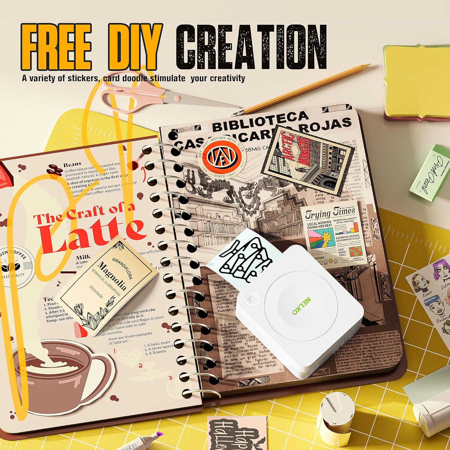 Nelko Sticker Printer, PM230 Print Pod Mini Bluetooth Portabel Sticker Maker with 1 Rolls Paper, Print Pods with Multiple Templates for Phone & Tablet, Smart AI APP Family, Black