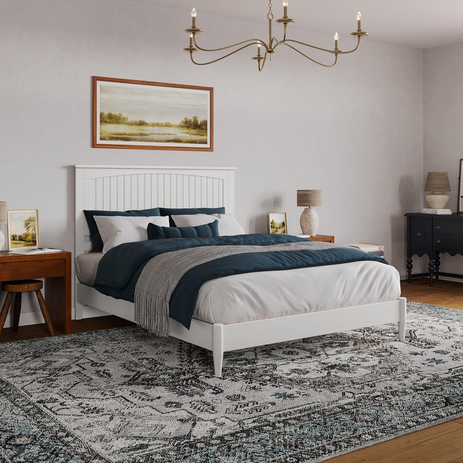 AFI, Naples Queen Solid Wood Low Profile Platform Bed, White