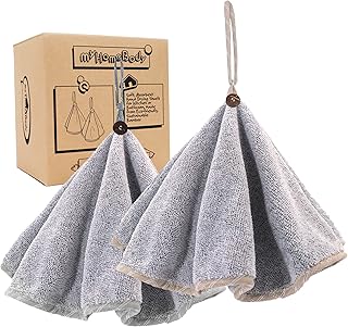 myHomeBody Hand Towels with Hanging Loops, Hand Towels with Button Loop, Kitchen Hand Towels with Button, Kitchen Hand Towels Decorative, Hand Towels with Button, Set of 2, Grey