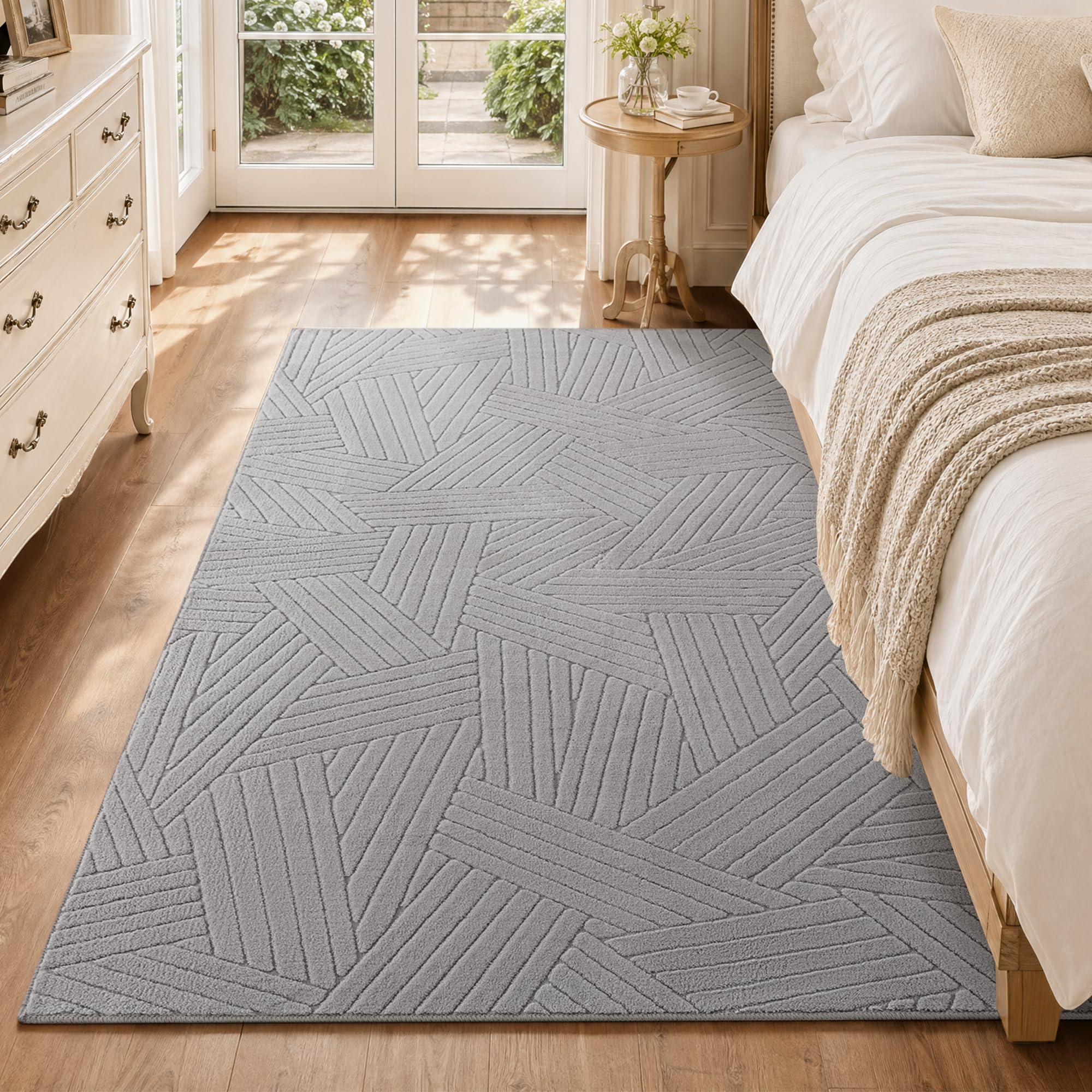 Carvapet Washable Living Room Rug Stain Resistant Solid Light Grey Area Rug Modern Floor Mat Soft Low Pile Non-Slip Indoor Carpet for Home, Bedroom, Lounge (122 x 183 cm)