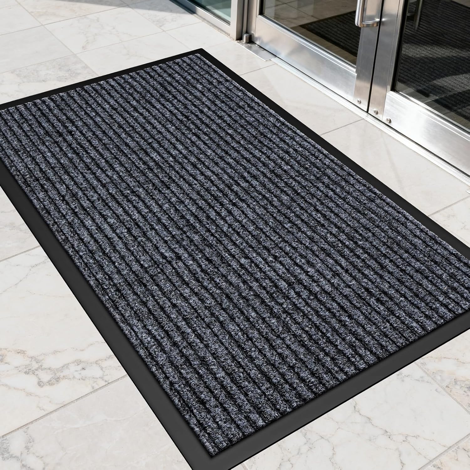 Commercial Floor Mat Non-Slip Waterproof, 4' x 6' Front Door Mat for High Traffic Areas, Easy Clean Low Profile Durable Rug, for Entryway, Indoor/Outdoor, Office, Industrial, Garage, Grey