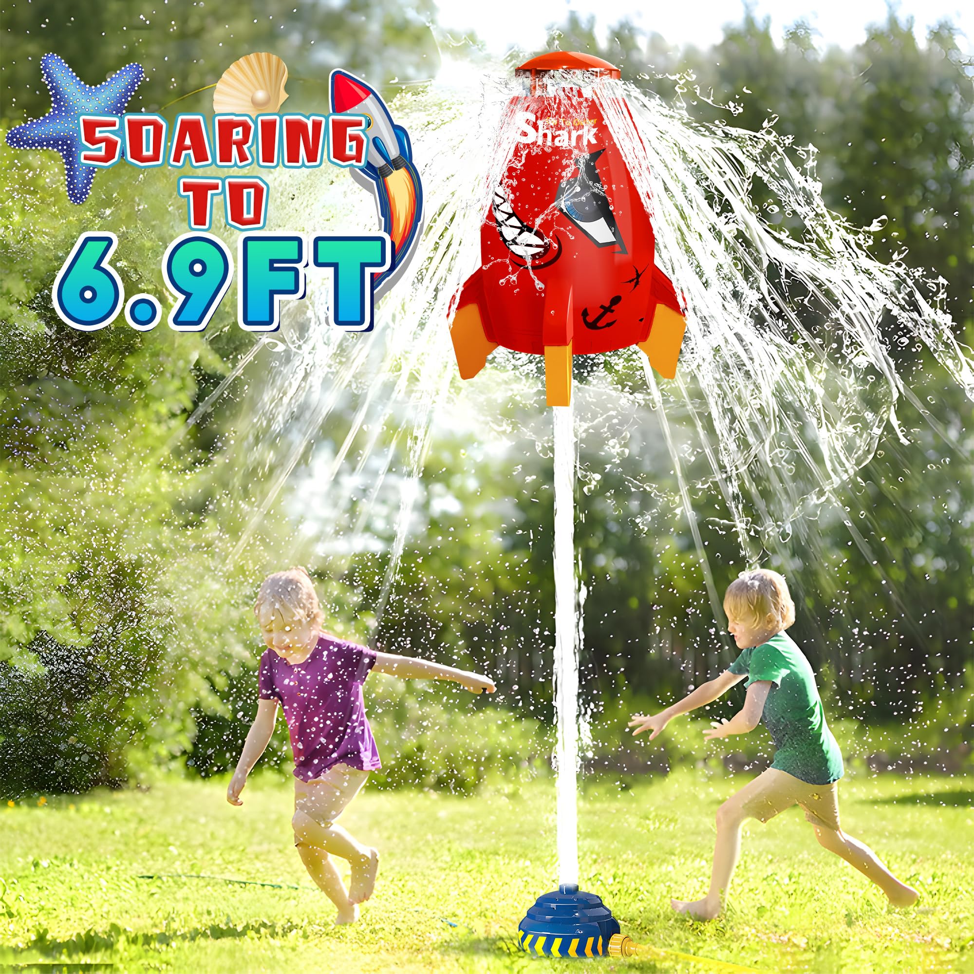 ROHSCE Outdoor Water Sprinkler for Kids Outdoor Water Rocket Splash, Kids Sprinkler for Outside Backyard, Summer Fun Pool Rocket Toys for Toddler Ages 3+ Gift Ideas, Red