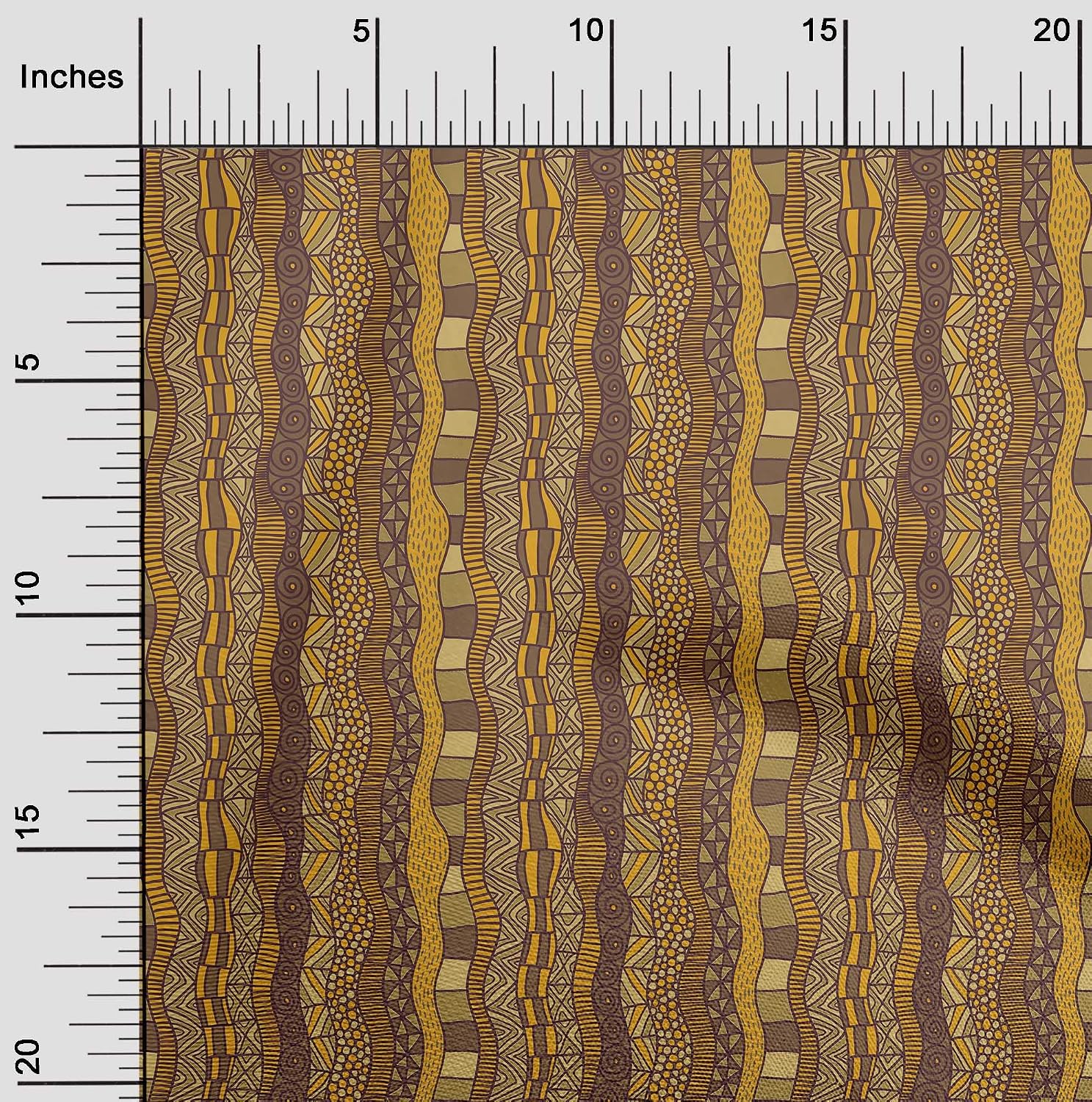 oneOone Viscose Chiffon Beige Fabric African Wavy Stripes Sewing Material Print Fabric by The Yard 42 Inch Wide
