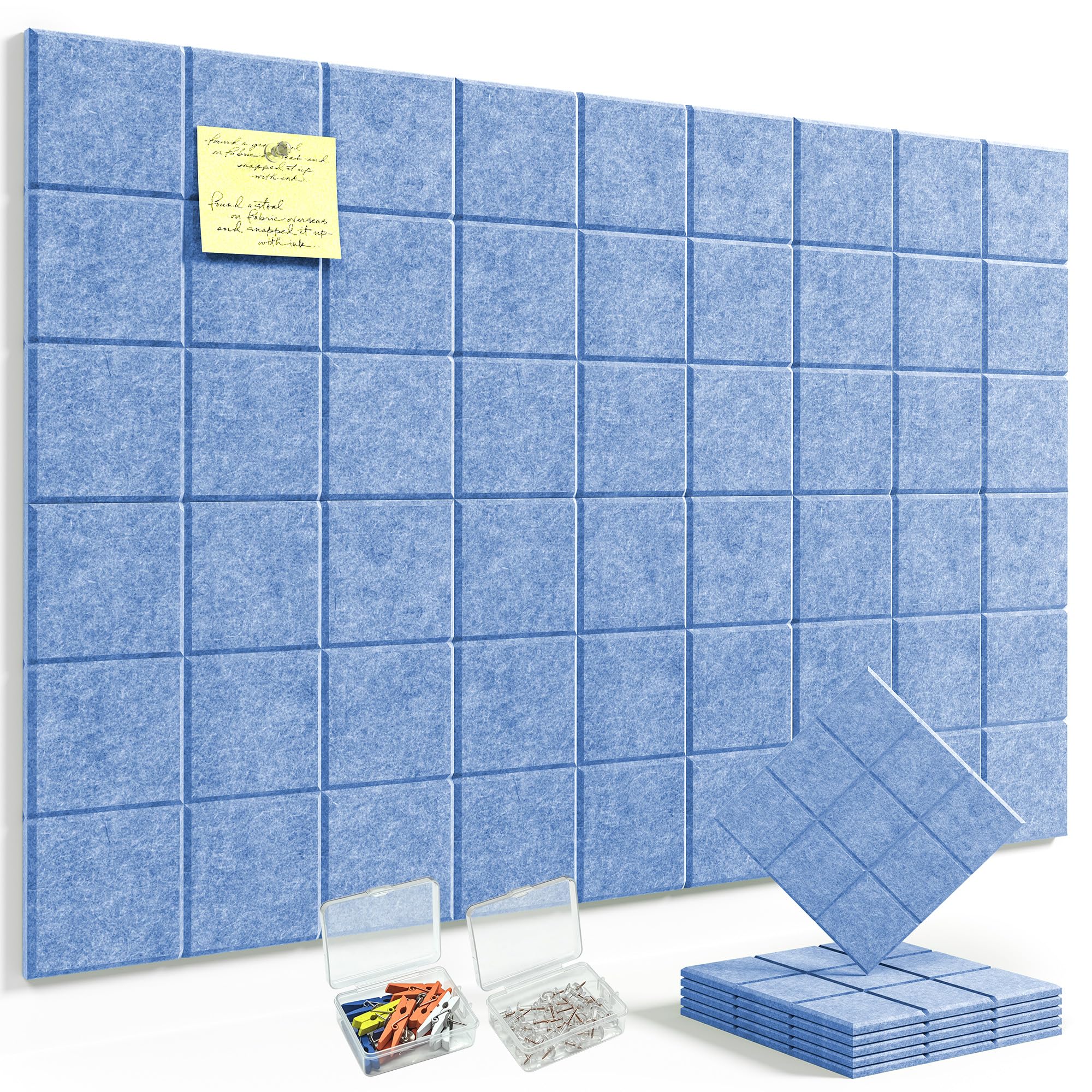 HyFanStr Pin Board Notice Board, 6 Pack 30x30cm Felt Bulletin Board Tiles, Removable Self Adhesive Cork Board Alternative for Classroom Wall Home Office Kitchen, 0.9cm Thick — image 1
