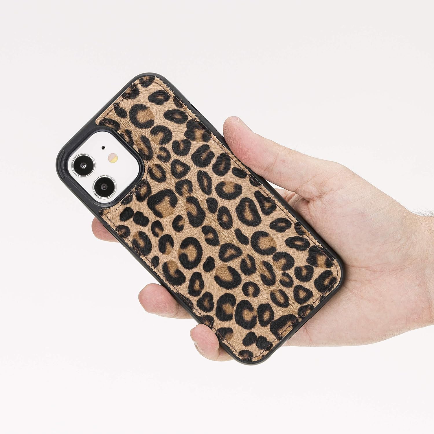 Venito Lucca Leather Case Compatible with iPhone 12 (6,1 inch) and iPhone 12 Pro (6,1 inch)– Extra Secure with Padded Back Cover (Furry Leopard)