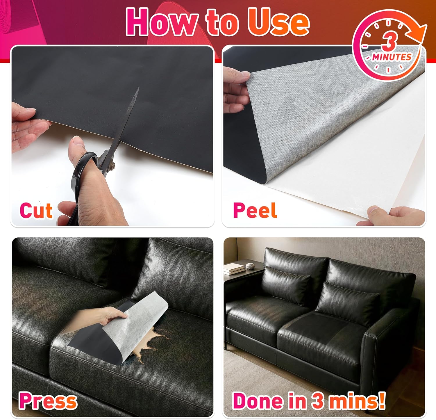 Meneng Self-Adhesive Leather Repair Patch: 2Yard Roll 54"x72" Large Leather Patch for Whole Couch Cushion - Waterproof & Heavy Duty Vinyl Tape for Large Surface Furniture & Car Seat Repair