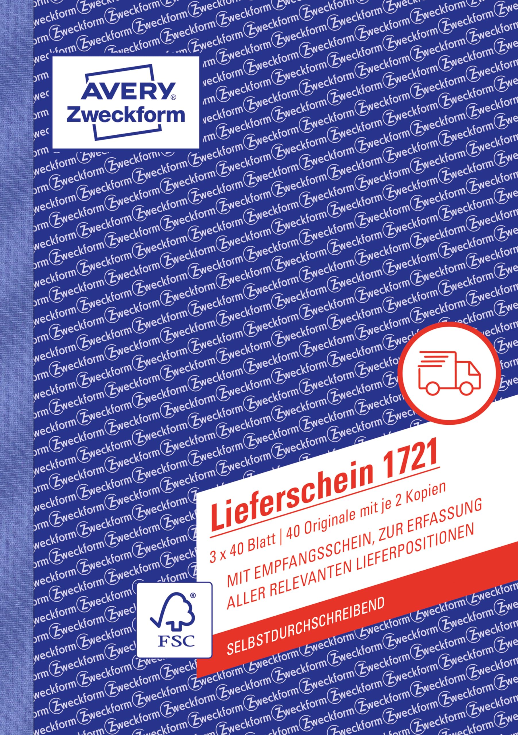 Avery Zweckform 1721-10 Lieferschein mit Empfangsschein (A5, 3x40 Blatt, selbstdurchschreibend mit farbigen Durchschlägen, zur Erfassung aller relevanten Lieferpositionen) 10er Pack, weiß/gelb/rosa