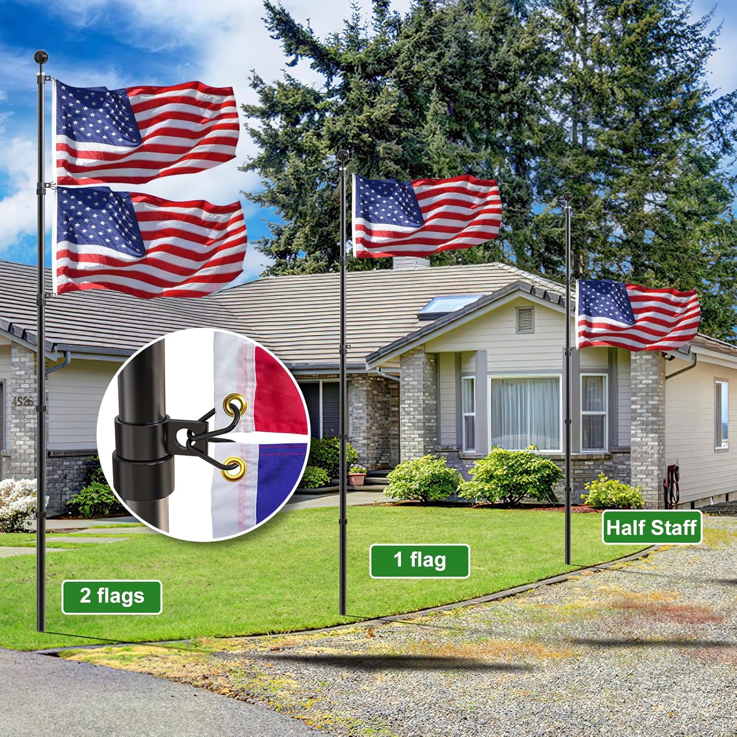 16 Gauge Telescoping Flag Pole for Outside House, 15 FT Heavy Duty 45K PSI & 95 HBW Hard Aerospace Aluminum Flagpole Kit, Unbending Telescopic Outdoor In-Ground Flag Poles