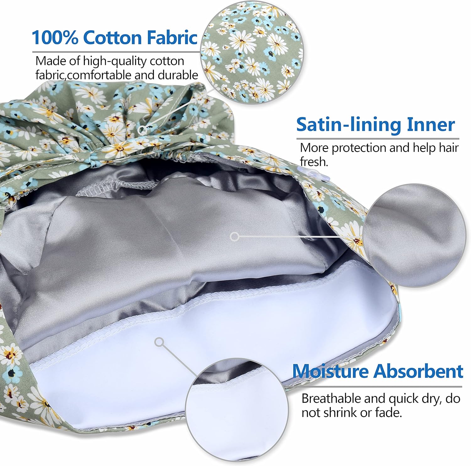 Adjustable Cotton Scrub Cap with Button, Cotton-Lined Working Cap Sweatband, Elastic Bandage Tie Back One Size - Image 2