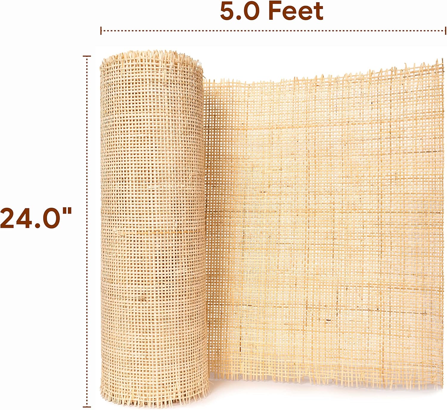 24" Width Square Rattan Cane Webbing Roll 5 Feet for Caning Projects - Fine Radio Net Mesh Pre Woven Open Mesh Sheet - Natural Rattan Cabinet Chair (5 Feet)