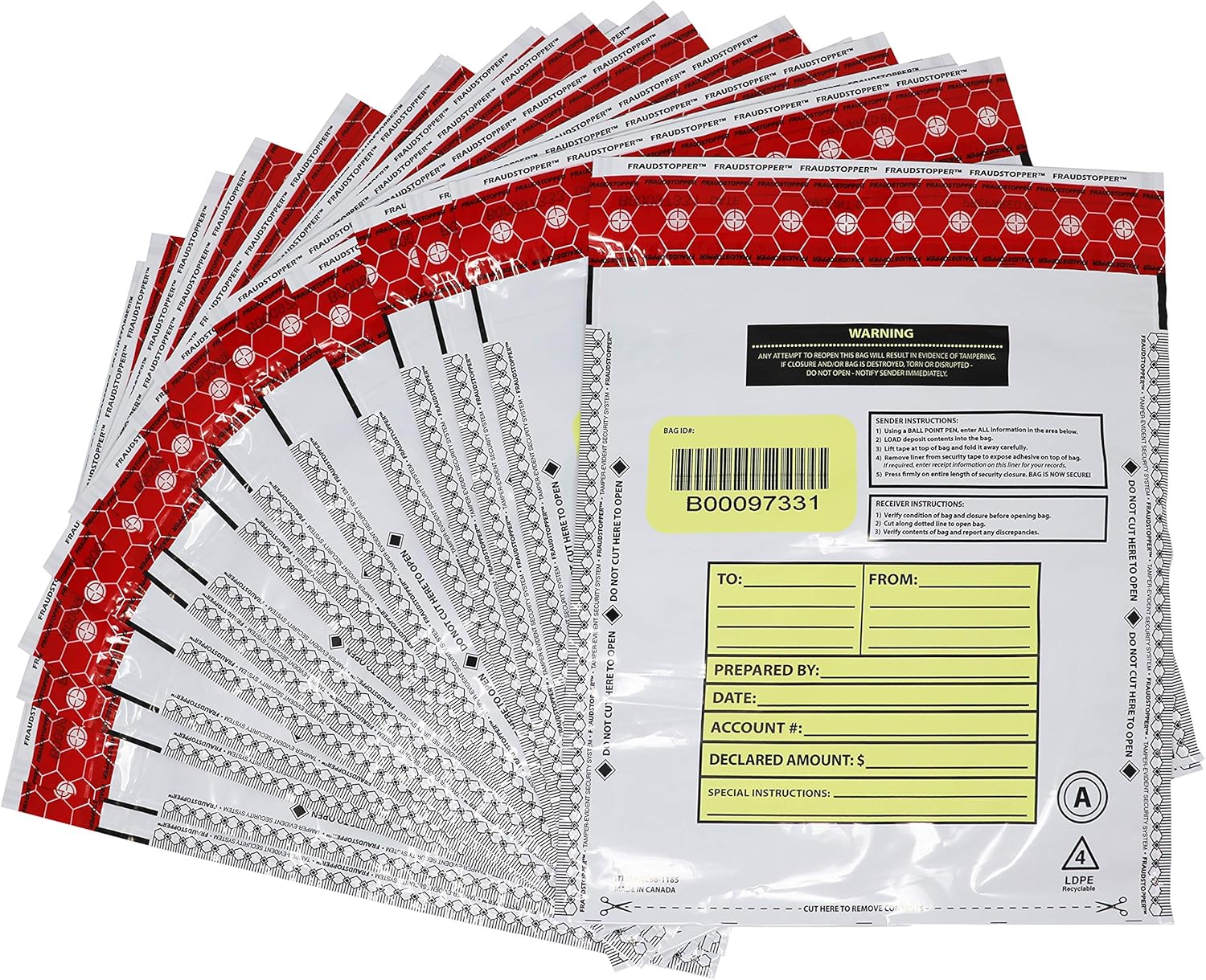 Nadex White Night Drop Tamper Evident Cash and Coin Bank Deposit Bags - 9 x 12, Opaque, 100 Pack