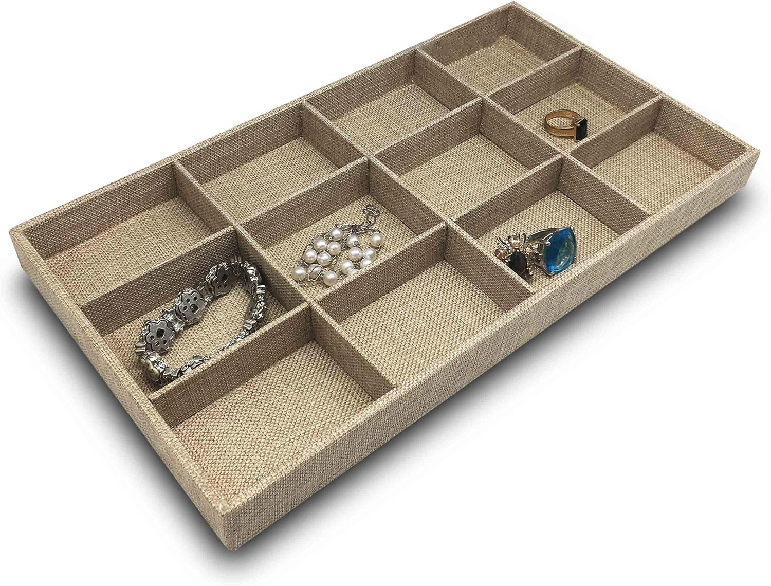 The Display Guys - Stackable Jewelry Tray and Organizer - for Drawers, Dressers, Store Display (30 Compartments, Natural Wood)