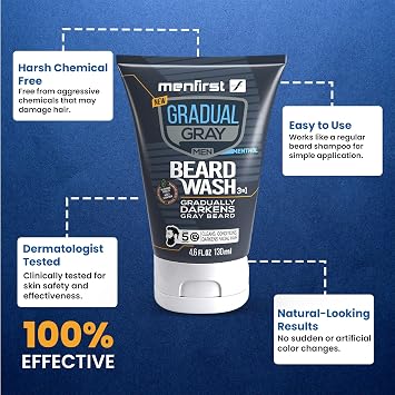 MENFIRST 3-in-1 Gradual Gray Beard Wash Shampoo for Men - Grey Reducing