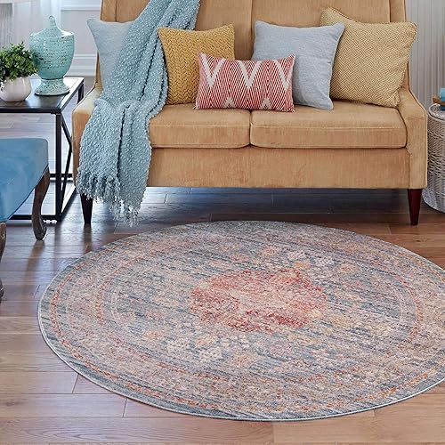 Unique Loom Noble Collection - Alfombra de área tradicional, envejecida, vintage, geométrica, con bordes, 3 pies 10 pulgadas x 3 pies 10 pulgadas,