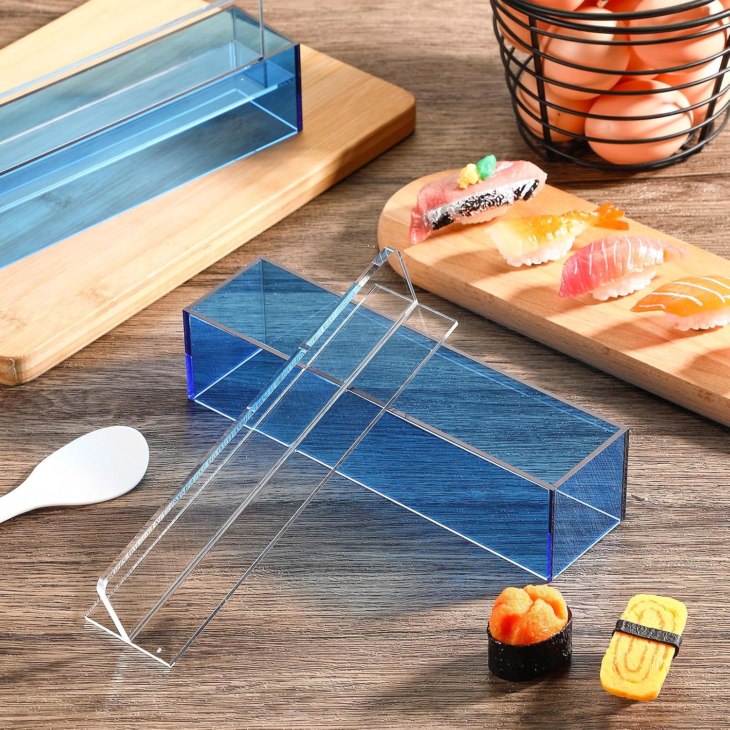 Baderke 2 Sets Acrylic Sushi Making Kit Large Musubi Mold Non Stick Musubi Maker with Meal Spoon Rice Shaper for Home Musubi DIY Luncheon Meat Press