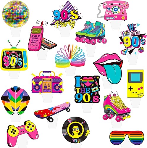 Miniatura 2 de 48 decoraciones de fiesta de los años 90, temática retro de los años 90, decoración de pasteles de fiesta de los años 90, suministros de fiesta de