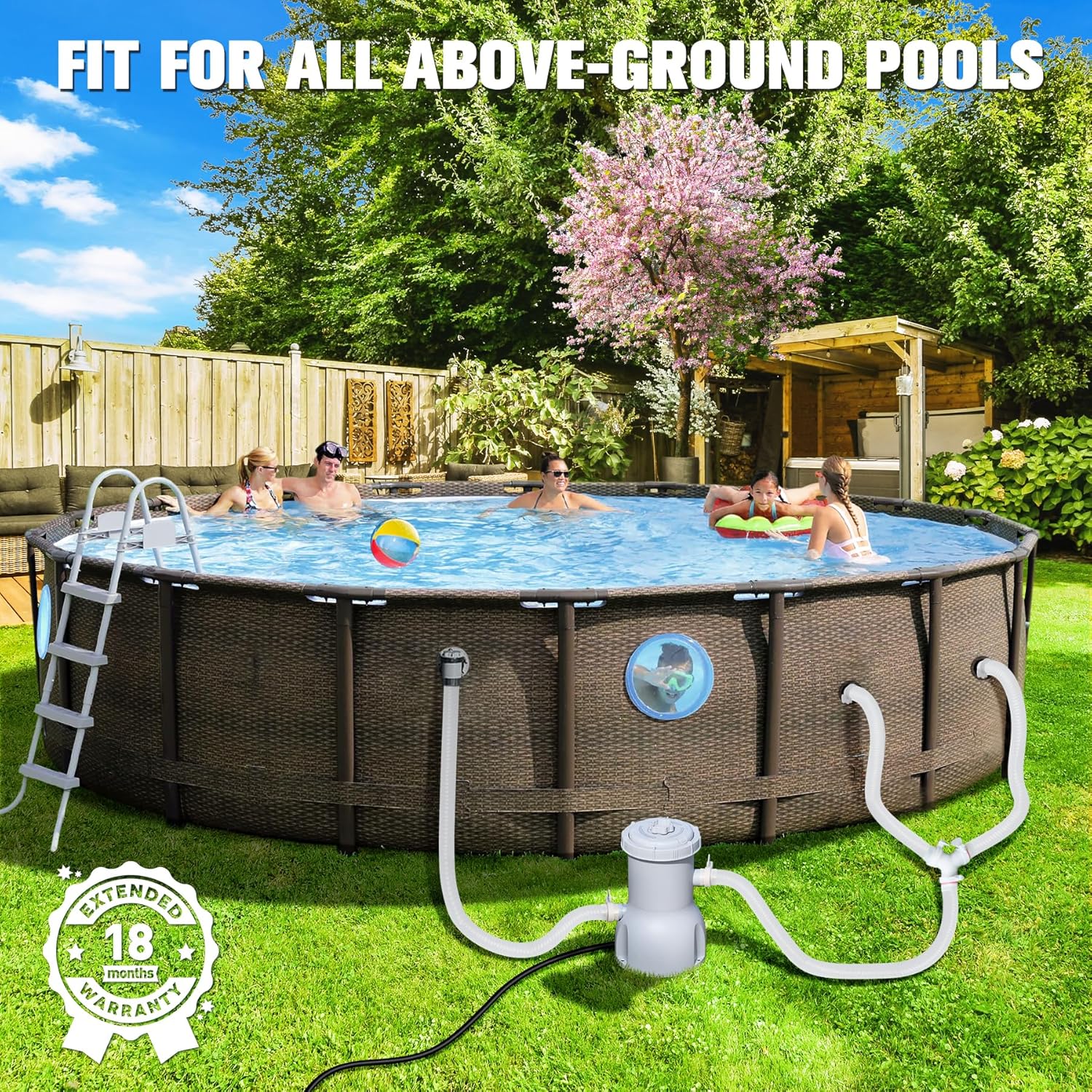 LuxBlue 800 GPH Above Ground Pool Filter Pump, Energy-Saving Pool Cartridge Filter Pump | Dual Action: Accelerate Water Flow & Capture Debris Quickly - Improve Water Clarity | Easy to Setup, Gray