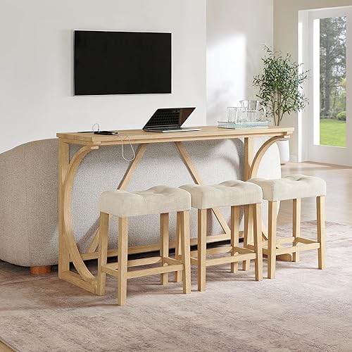 Miniatura 6 de 59 Inch Bar Table, Dining Table, Sofa Table with Power Outlet, 3 Upholstered Stools, 4 Bar Table and Chair Set for Living Room, Dining Room, Kitchen