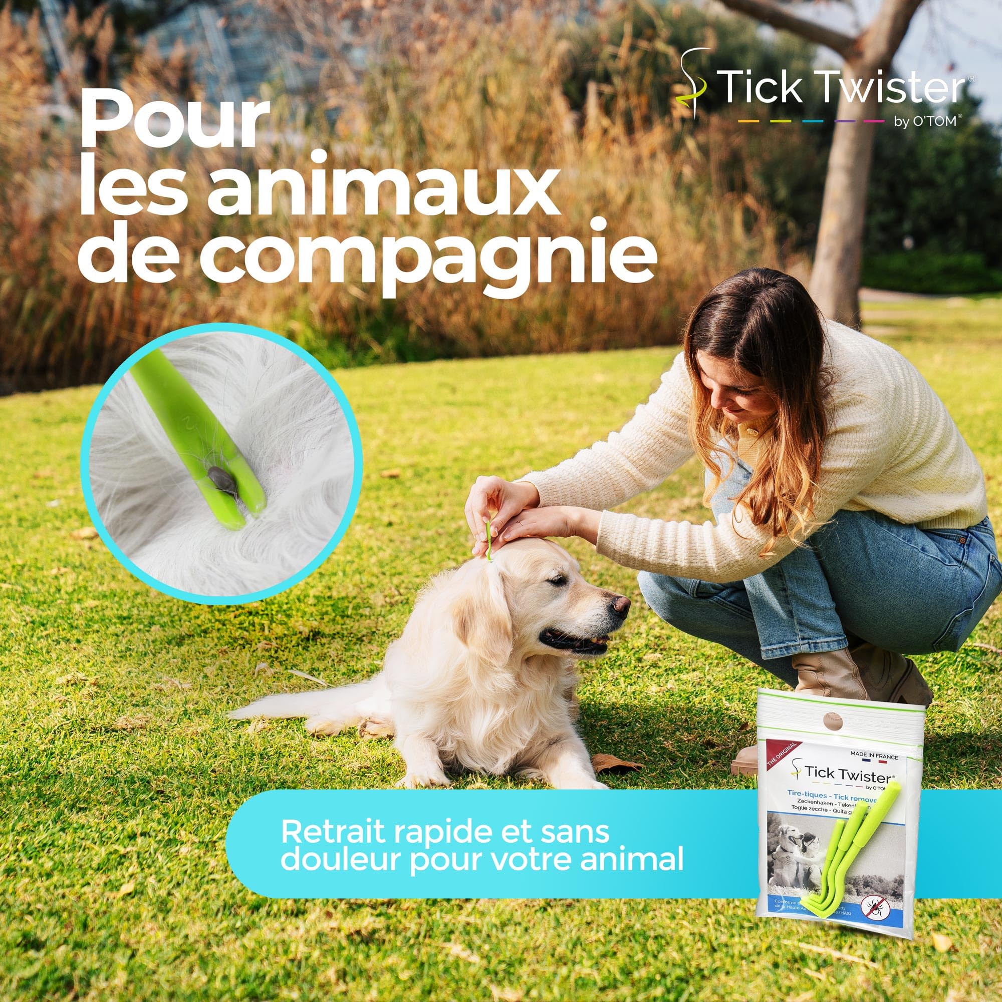 Tire Tique pour Chien, Chat et Humain - Retrait Facile, Rapide et sans Douleur – Pince à Tique avec Notice et Sachet pour Le Rangement - Fabriqué en France