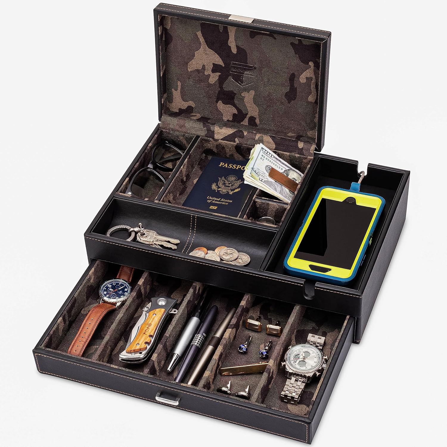 HOUNDSBAY Admiral Dresser Valet Box, Camo Gifts for...