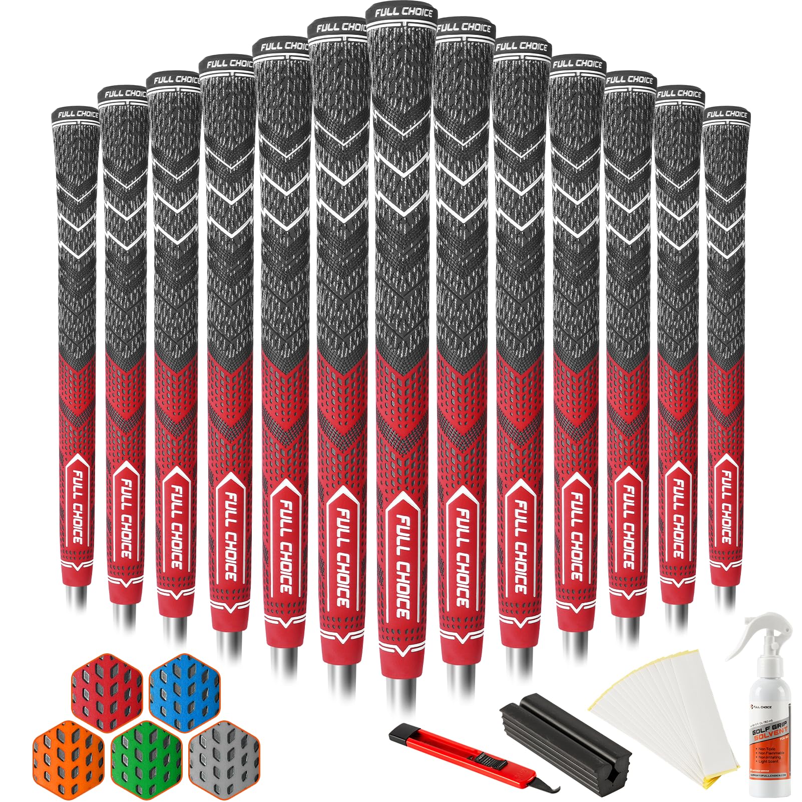 Paquete de 13 empuñaduras de golf con cable cruzado, diseño cónico bajo, elige entre 13 empuñaduras o 13 empuñaduras con todos los kits, 3 tamaños, 5 opciones de colores, empuñaduras híbridas