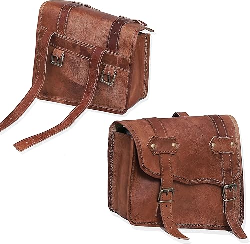 Miniatura 8 de cuero Alforjas de cuero para motocicleta, bolsas de equipaje para motocicleta, bolsas laterales para motocicleta, bolsas de viaje para bicicleta