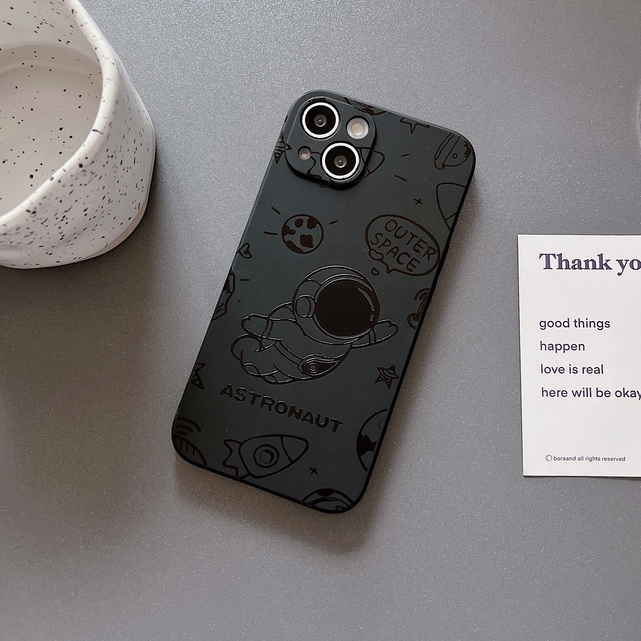 Yonds Queen for iPhone 15 Plus Cute Case, Cool Cartoon Astronaut Rocket Moon Space Design Stylish Soft TPU Bumper Shockproof Anti-Slip Protector Fashion Case (Fly Black, iPhone 15 Plus) - 4