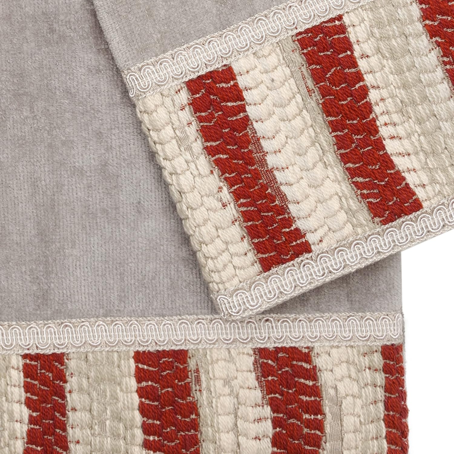 Austin Horn Classics Wave Stripe Grey 3-Piece Decorative Towel Set, Multi-Color Jacquard Fabric Band, Double Row of gimp Trim, Includes 1 Bath, Hand & tip Towel, Elegant & Durable.