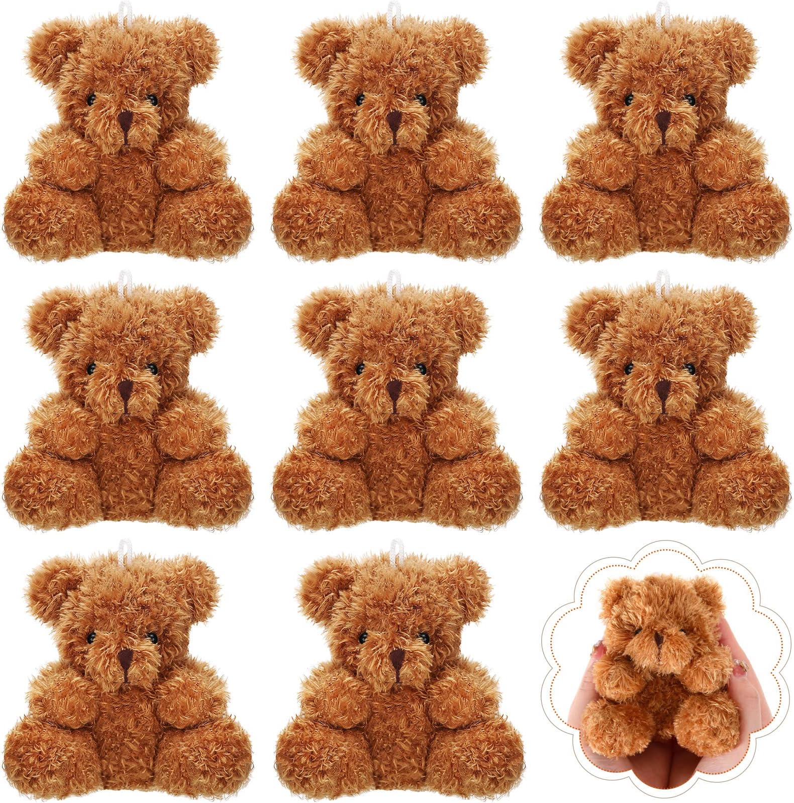 ThreanThrean 8 Pcs Mini Plush Bears 4'' Small Bear Bulk Stuffed Animal Toys Tiny Soft Bear Doll Present Stuffers for Keychain Baby Shower Party Favors Supplies(Brown)