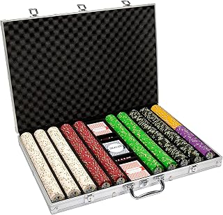 Desert Heat Poker Chips Set - 1000 Heavyweight (13.5-Gram) Clay Composite Chips, Playing Cards, Dice, Dealer Button, & Aluminum Case - Professional Casino Supplies, Kits, Holders, & Storage Container