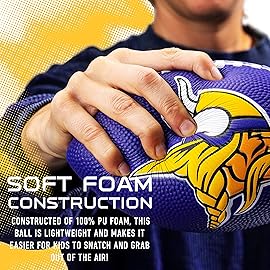 Franklin Sports NFL Minnesota Vikings Football - Kids Foam Football - Soft Junior Size 8.5 Ball with 3D Logos - Perfect for Gameday + Tailgates