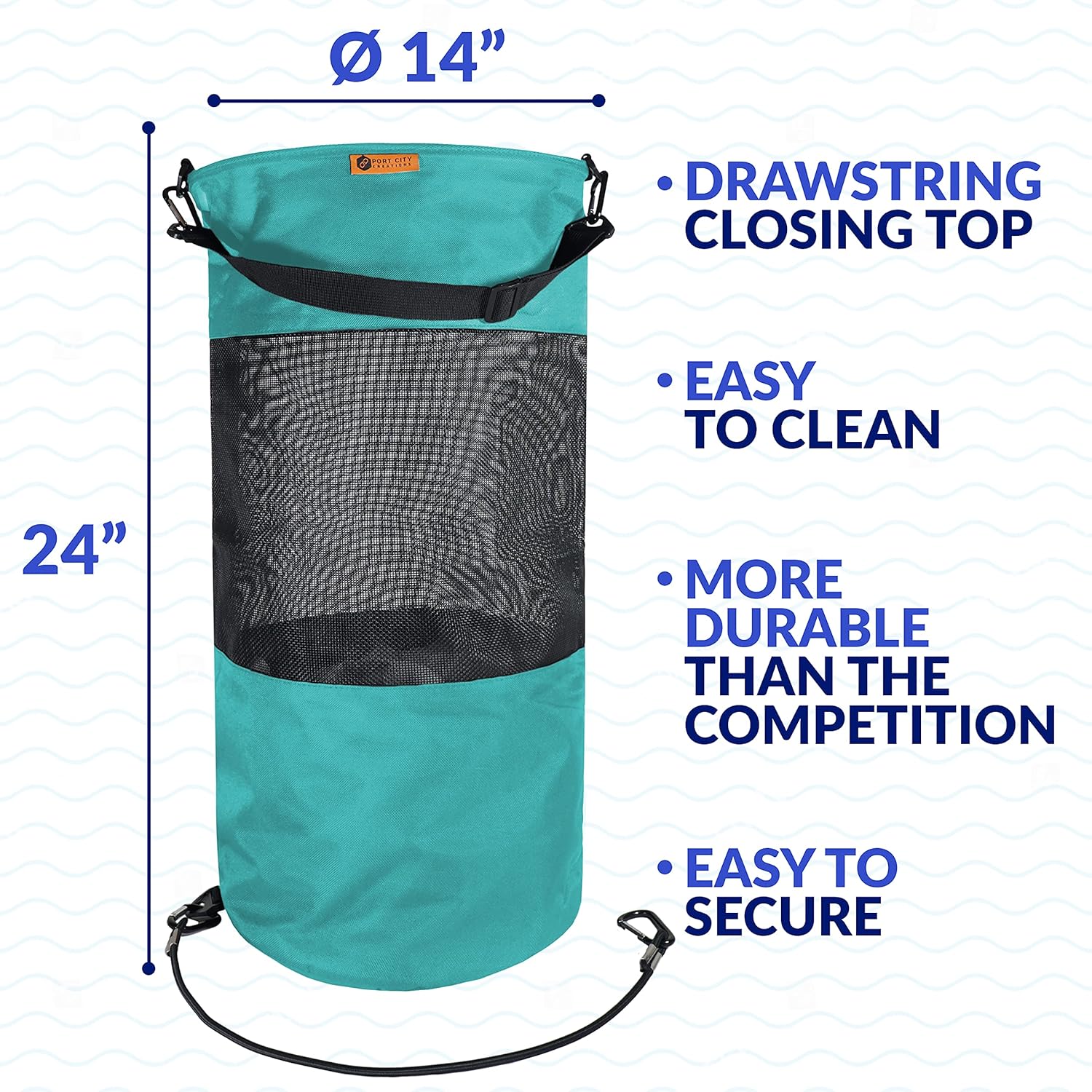 Boat Trash Bag - Portable Outdoor Mesh Trash Bag for Your Boat, Kayak, or Camper… (Turquoise)