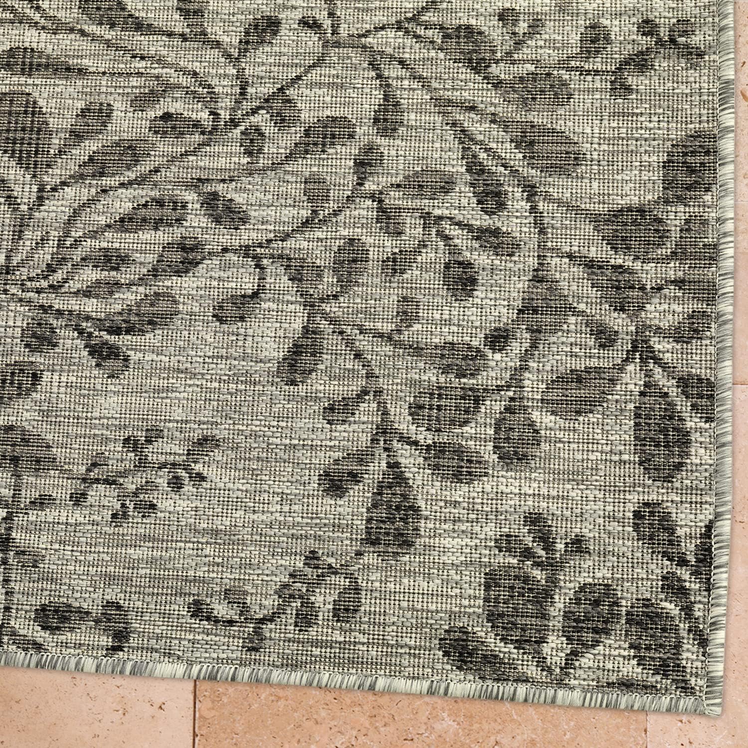 Antep Rugs Patio 6x9 Outdoor/Indoor Floral Area Rug (Gray, 6'7" x 9')