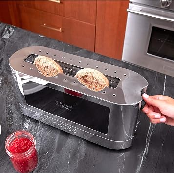 Russell Hobbs TRL9300BKR 2-Slice Glass Accent Long Toaster, Black & Silver