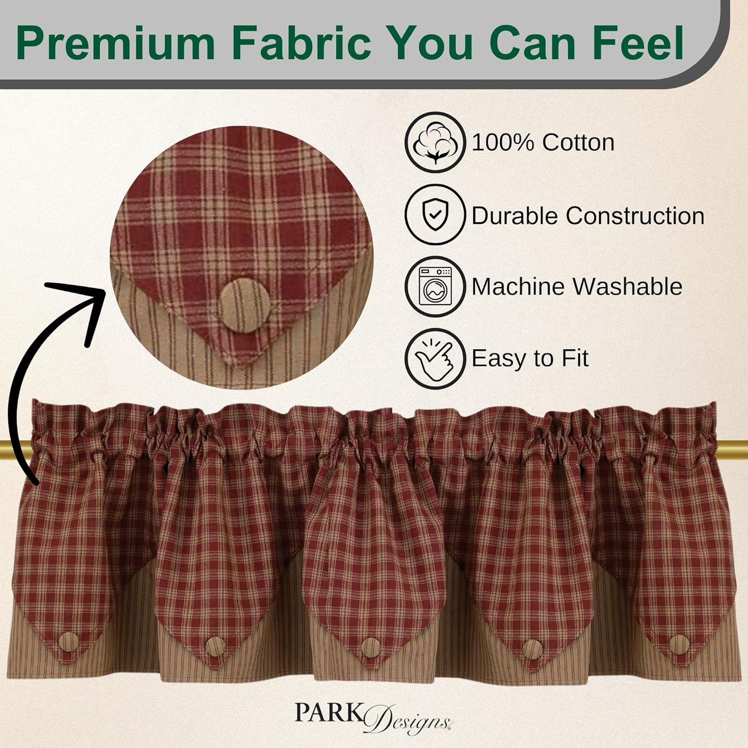 Sturbridge Lined Point Valance - Wine (72" wide x 15" long)