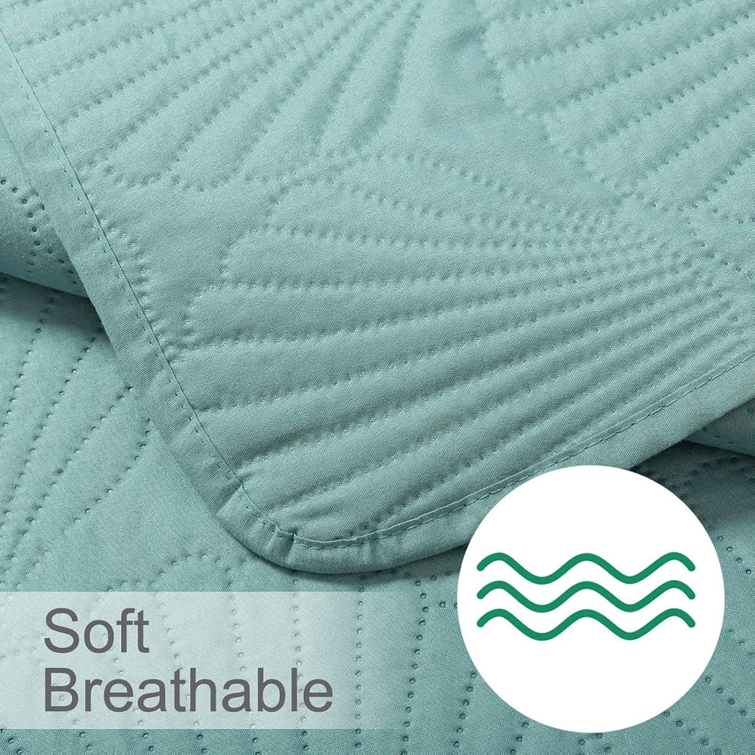 HollyHOME Coastal Style Super Soft Solid Single Shell Parttern Pinsonic Quilted Bed Quilt Bedspread Bed Cover, Turquoise, Twin