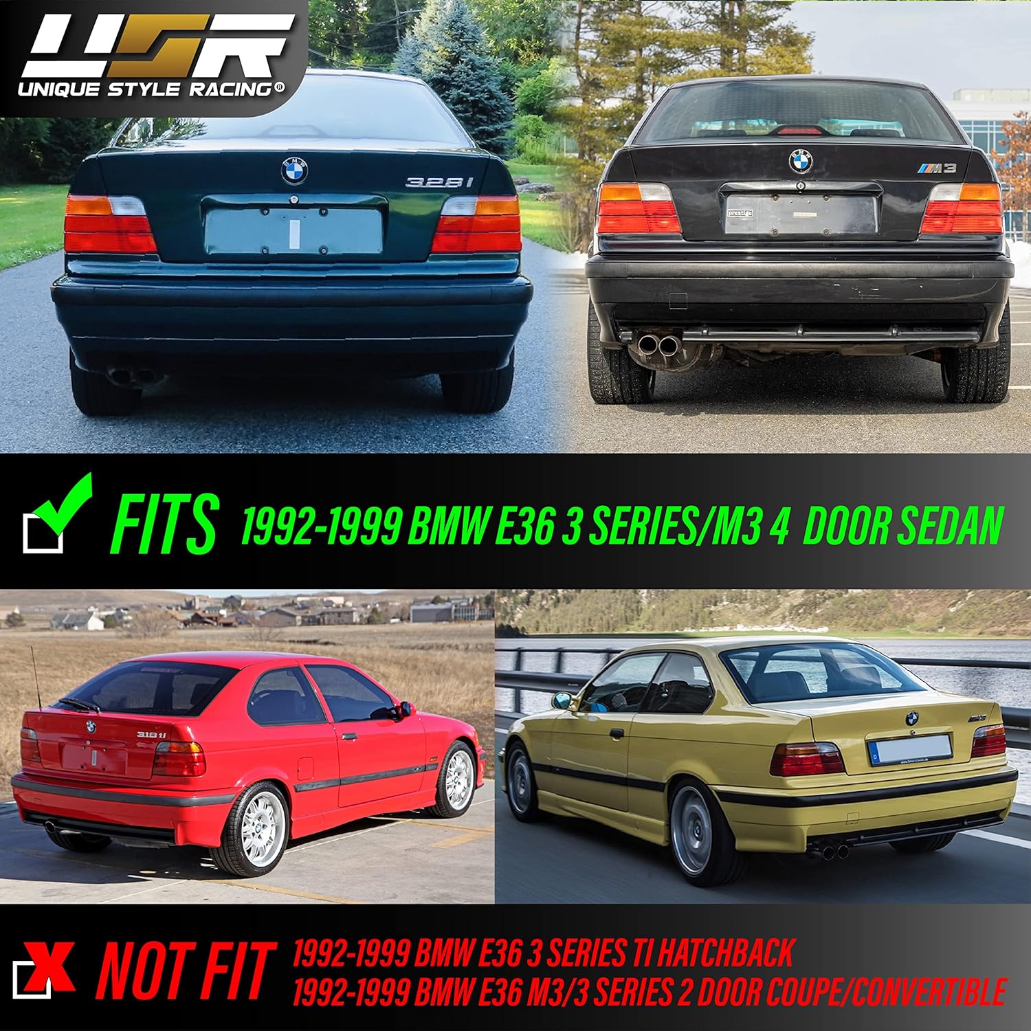 DEPO E36 4DR Tail Lights - Rear Replacement Tail Brake Stop Turn Signal Lamps Tailight Compatible with 1992-1998 BMW E36 3 Series 4D Sedan including 318i/325i/328i/M3 (Euro OE Style Red/Clear Lens)
