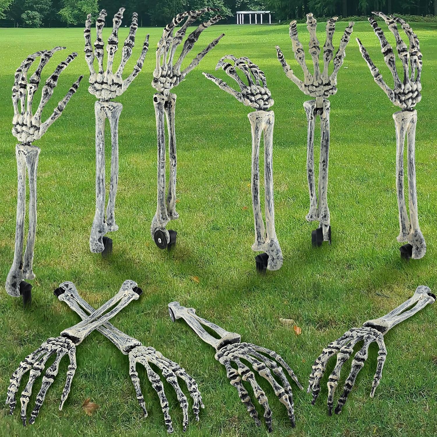 Shemira 10pcs Halloween Skeleton Decoration, Halloweens Skeleton Hands Yard Lawn Stakes for Halloween Party Graveyard Yard Outdoor Decorations, Skeleton Bones for Lawn Garden Haunted House Decor