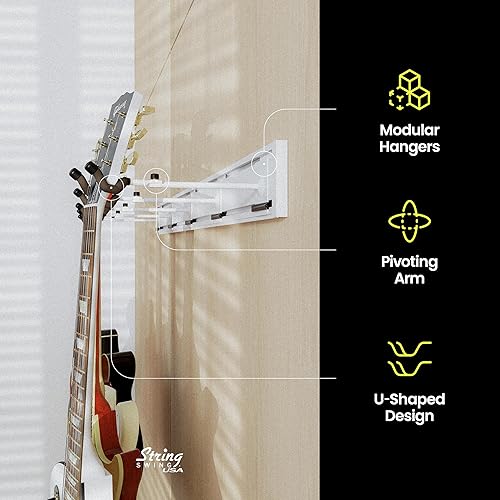 Miniatura 5 de String Swing Estante de montaje en pared para guitarra capacidad para 5 guitarras acústicas, eléctricas o bajos, SW5RL-W-K