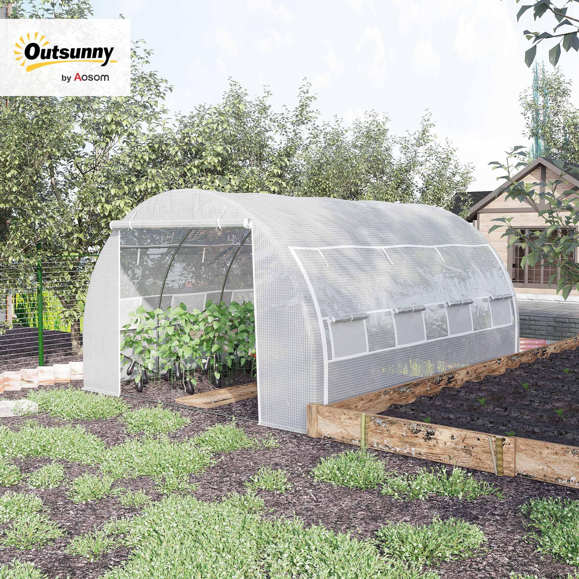 Outsunny Serra da Giardino a Tunnel 3.97x3x2 m con Porte Avvolgibili e Finestre, Serra per Orto con Struttura in Acciaio Zincato e Copertura PE, per Orto Verdure Fiori, Bianco