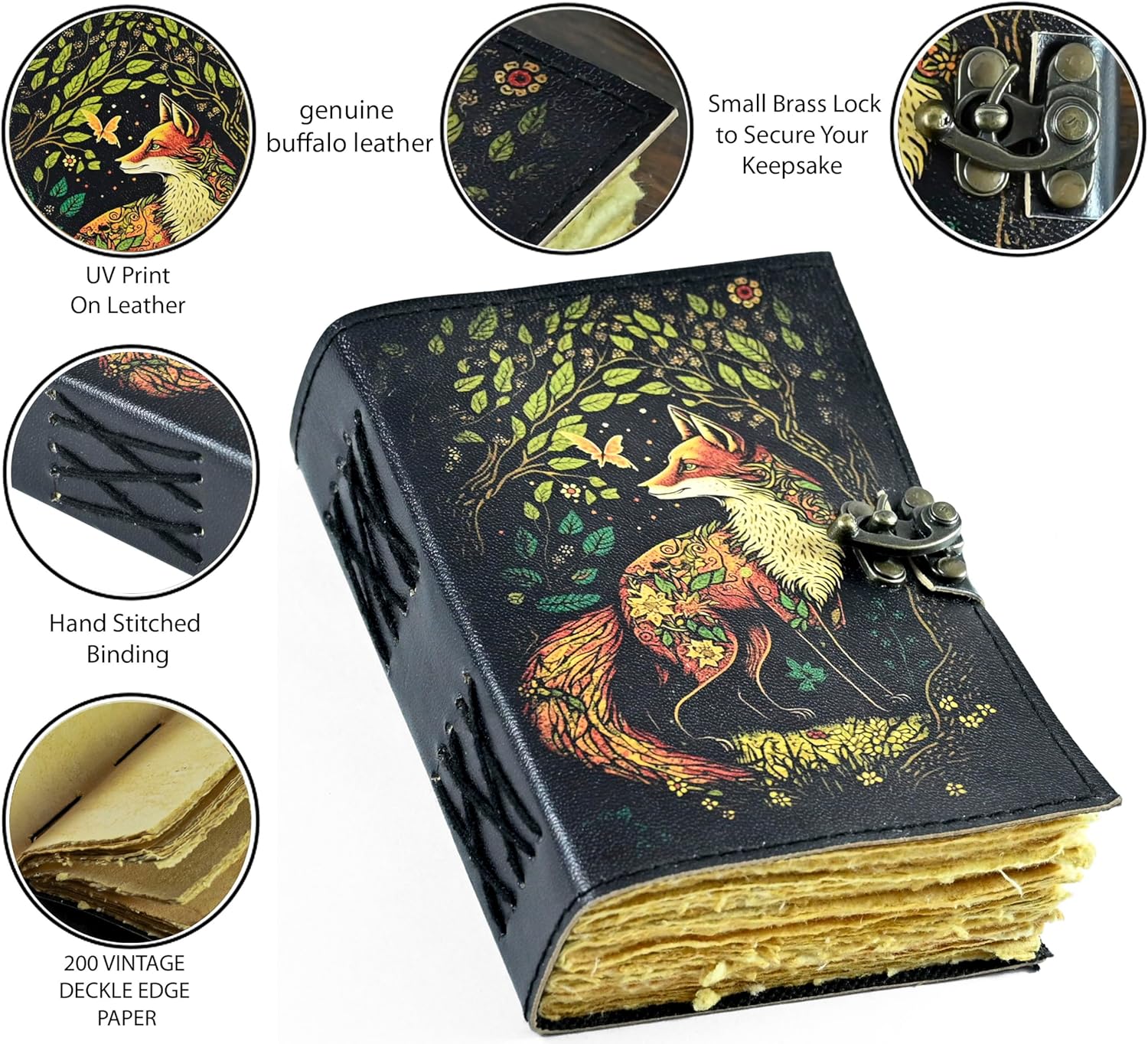 Fox Leather Journal Blank Spell Book of Shadows Witchcraft Supplies Wiccan Notebook Handmade Daily Notepads Grimoire Journal Vintage Journal Sketchbook Witchy Gifts Women Best Gift for Artist ,Writers, Author ,Poet Vintage Gifts For Men & Women - Image 7